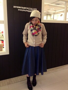 「＃カーディガン」｜「アイテム（スカート）」を使った、unoさん（レディース・153cm）の秋コーディネート