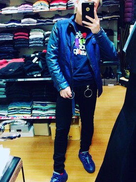 「blue」｜「アイテム（ライダースジャケット）」を使った、sotaさん（メンズ・165cm）の秋コーディネート