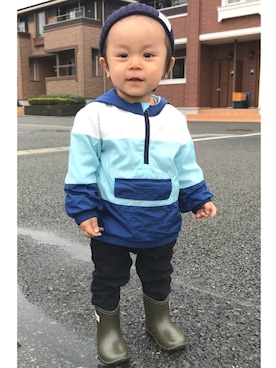 「長靴」｜「アイテム（ナイロンジャケット）」を使った、hayatenさん（キッズ・80cm）の秋コーディネート
