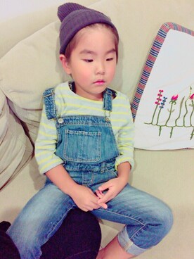 「GAP（ギャップ）のアイテム（サロペット/オーバーオール、ブルー系）」を使った、so_uさん（キッズ・124cm）の秋コーディネート