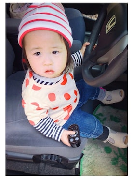 「PETIT BATEAU（プチバトー）のアイテム（ニットキャップ/ビーニー）」を使った、HIROMI  さん（キッズ・70cm）の春コーディネート