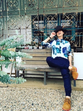 「Lui's（ルイス）のアイテム（ハット、グリーン系）」を使った、Nguyen Phatさん（メンズ）の秋コーディネート