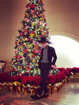 「green label relaxing（グリーンレーベルリラクシング）のアイテム（ハット、ブルー系）」を使った、Nguyen Phatさん（メンズ）の冬コーディネート