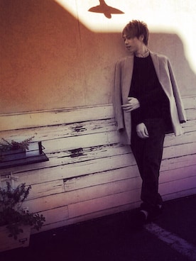 「BOYCOTT（ボイコット）のアイテム（ダウンジャケット/コート、ベージュ系）」を使った、Nguyen Phatさん（メンズ）の春コーディネート