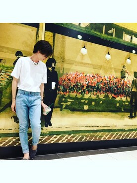 「無印良品（ムジルシリョウヒン）のアイテム（Tシャツ/カットソー、ホワイト系）」を使った、Nguyen Phatさん（メンズ）の夏コーディネート