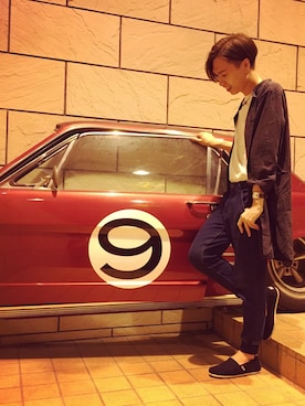 「無印良品（ムジルシリョウヒン）のアイテム（Tシャツ/カットソー、ホワイト系）」を使った、Nguyen Phatさん（メンズ）の夏コーディネート