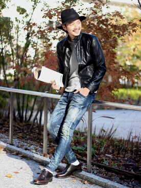 「ラトルトラップ」｜「アイテム（ライダースジャケット）」を使った、shunsuke.Hさん（メンズ・182cm）の秋コーディネート