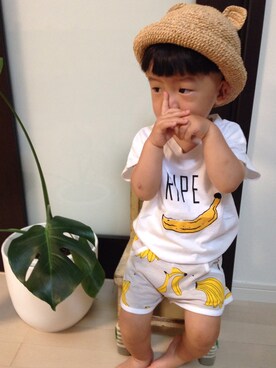 「韓国服のアイテム（Tシャツ/カットソー、その他）」を使った、Utaさん（キッズ・90cm）の夏コーディネート