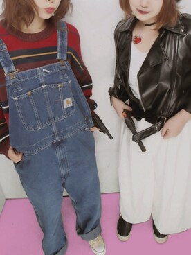 「ユニバ」｜「アイテム（ライダースジャケット）」を使った、うぃんさん（レディース・158cm）の秋コーディネート