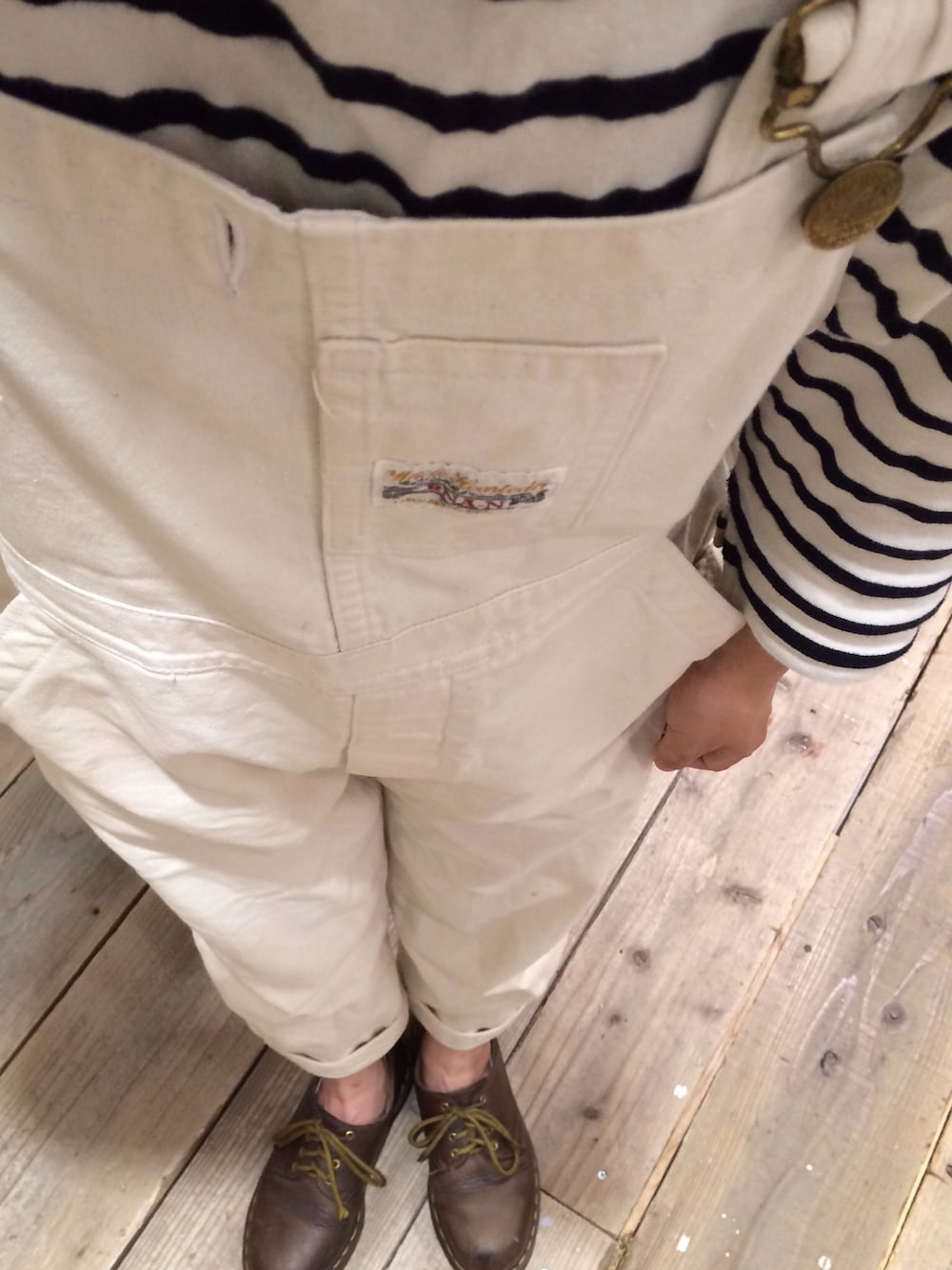 「RNA-NのL9438 ボーダー鹿の子プルオーバー（Tシャツ/カットソー、ホワイト系）」を使った、mojaさん（メンズ・155cm）の夏コーディネートの1枚目の写真