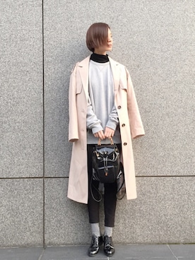 「スエット」｜「アイテム（トレンチコート）」を使った、ARISAさん（レディース・157cm）の冬コーディネート