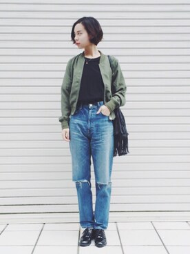 「SLY（スライ）のアイテム（ブルゾン）」を使った、ARISAさん（レディース・157cm）の秋コーディネート