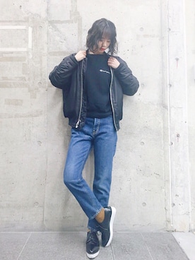 「CLANE（クラネ）のアイテム（MA-1）」を使った、ARISAさん（レディース・157cm）の冬コーディネート
