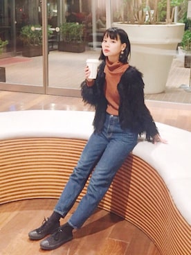 「Settimissimo（セッティミッシモ）のアイテム（ノーカラージャケット）」を使った、ARISAさん（レディース・157cm）の冬コーディネート
