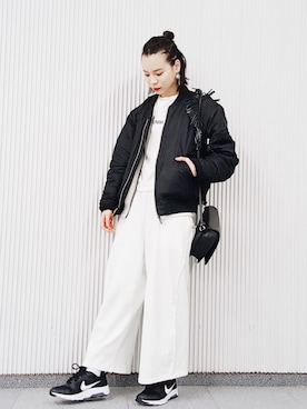 「CLANE（クラネ）のアイテム（MA-1）」を使った、ARISAさん（レディース・157cm）の冬コーディネート