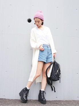 「MARC JACOBS（マークジェイコブス）のアイテム（バックパック/リュック）」を使った、ARISAさん（レディース・157cm）の春コーディネート