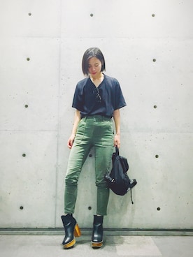 「MOUSSY（マウジー）のWOODEN HEEL BOOTS（ブーツ）」を使った、ARISAさん（レディース・157cm）の秋コーディネート