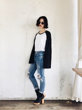 「MOUSSY（マウジー）のWOODEN HEEL BOOTS（ブーツ）」を使った、ARISAさん（レディース・157cm）の秋コーディネート