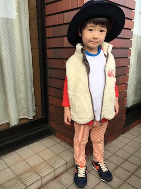 「uu」｜「アイテム（帽子）」を使った、shunshunさん（キッズ・90cm）の秋コーディネート