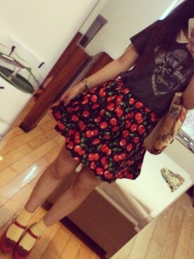 「CHERRY（スカート、ブラック系）」を使った、rokonanaさん（レディース・159cm）の夏コーディネート