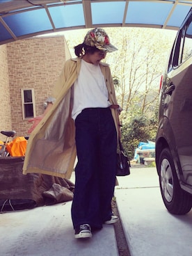 「ポニーテール」｜「アイテム（トレンチコート）」を使った、madochiさん（レディース・158cm）の春コーディネート