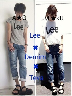 MIKUさんの「Lee×Ehwg ロゴTシャツ」を使ったコーディネート