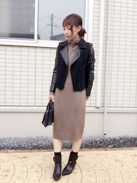 「JELLY BEANS」｜「アイテム（ライダースジャケット）」を使った、MIKUさん（レディース・158cm）の秋コーディネート