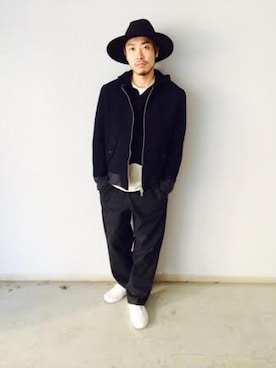 「ブラック×ホワイト」｜「アイテム（ブルゾン）」を使った、_&Co.さん（メンズ・176cm）の冬コーディネート