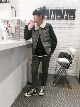 「H&M（エイチ・アンド・エム）のアイテム（キャスケット）」を使った、Allison Houさん（メンズ・165cm）の秋コーディネート