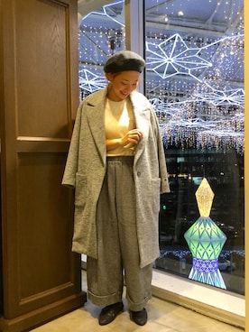 「ニコアンド」｜「アイテム（チェスターコート）」を使った、池田 美香さん（レディース・160cm）の秋コーディネート