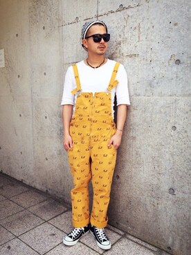 「アイテム（つなぎ/オールインワン、イエロー系）」を使った、SHINGOさん（メンズ・168cm）の春コーディネート