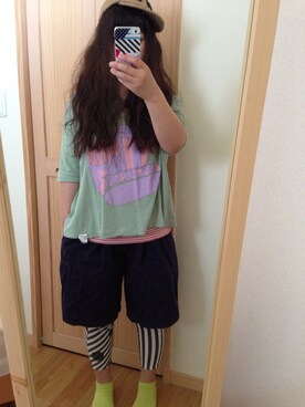 「FRAPBOIS（フラボア）のFRAPBOIS×i-dep（Tシャツ/カットソー、グリーン系）」を使った、めぐみさん（レディース・151cm）の春コーディネート