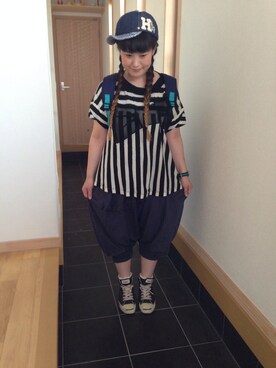 「FRAPBOIS（フラボア）のボーダー（Tシャツ/カットソー、ブラック系）」を使った、めぐみさん（レディース・151cm）の春コーディネート