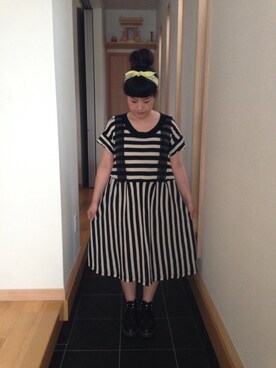 「FRAPBOIS（フラボア）のボーダー（ワンピース、ブラック系）」を使った、めぐみさん（レディース・151cm）の夏コーディネート