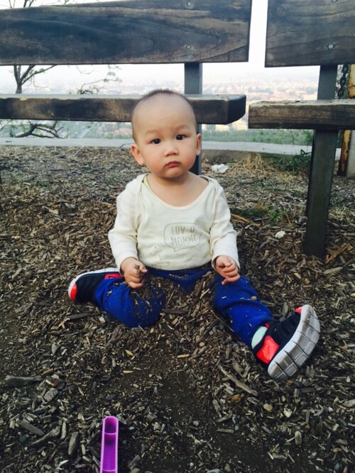 baby xun is wearing babyGAP