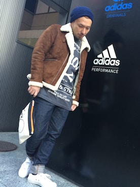 「Alpha Industries（アルファインダストリーズ）のアイテム（ムートンコート）」を使った、Y U K Aさん（レディース・155cm）の冬コーディネート