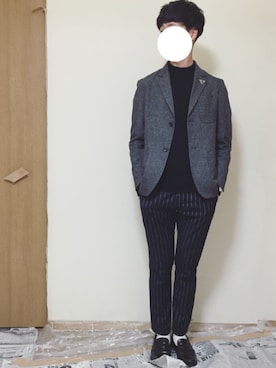 「黒ニット」｜せんたーわけおさん（メンズ・176cm）の冬コーディネート