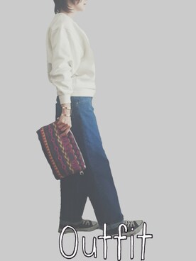 「アイテム（クラッチバッグ、グレー系）」を使った、haconaさん（レディース・169cm）の春コーディネート