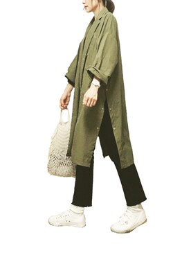 「アイテム（ステンカラーコート）」を使った、haconaさん（レディース・169cm・30代）の春コーディネート