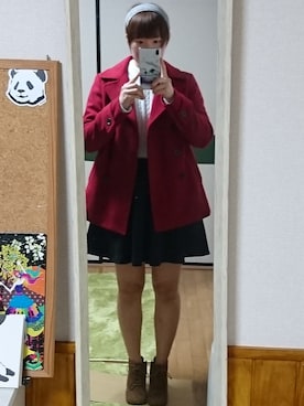 「Honeys（ハニーズ）のアイテム（ピーコート）」を使った、パンダさん（レディース・158cm）の冬コーディネート