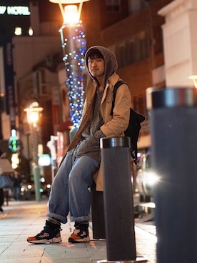 「marka（マーカ）のアイテム（帽子）」を使った、マリオさん（メンズ・178cm）の冬コーディネート