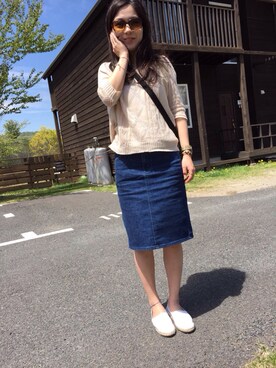 「Lee（リー）のアイテム（デニムスカート、ブルー系）」を使った、tarakichiさん（レディース・160cm）の春コーディネート