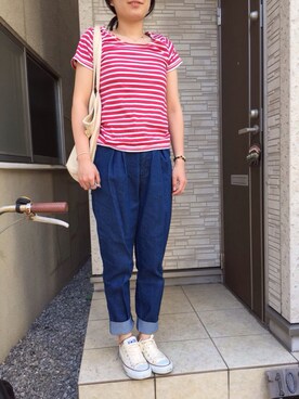「WHO'S WHO gallery（フーズフーギャラリー）のアイテム（デニムパンツ、ブルー系）」を使った、tarakichiさん（レディース・160cm）の春コーディネート