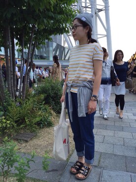 「無印良品（ムジルシリョウヒン）のアイテム（Tシャツ/カットソー、その他）」を使った、tarakichiさん（レディース・160cm）の春コーディネート