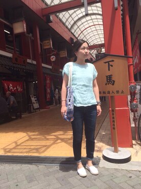 「ROPE' PICNIC（ロペピクニック）のアイテム（Tシャツ/カットソー、グリーン系）」を使った、tarakichiさん（レディース・160cm）の春コーディネート