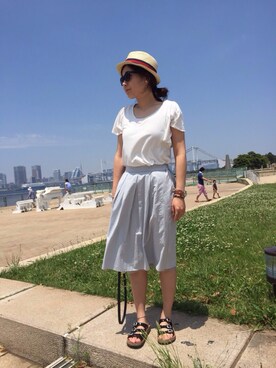 「ROPE' PICNIC（ロペピクニック）のアイテム（Tシャツ/カットソー、ホワイト系）」を使った、tarakichiさん（レディース・160cm）の春コーディネート