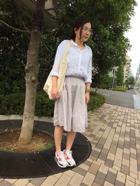 「KBF（ケイビーエフ）のアイテム（スカート、ベージュ系）」を使った、tarakichiさん（レディース・160cm）の夏コーディネート