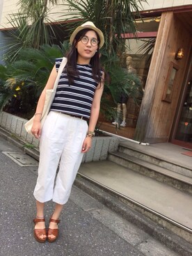 「A part by（アパートバイ）のアイテム（Tシャツ/カットソー、ブルー系）」を使った、tarakichiさん（レディース・160cm）の夏コーディネート