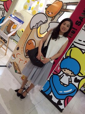 「niko and...（ニコアンド）のアイテム（Tシャツ/カットソー、ホワイト系）」を使った、tarakichiさん（レディース・160cm）の夏コーディネート
