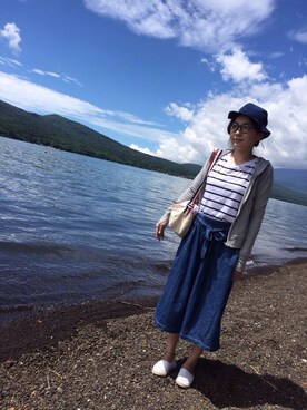 「ZARA（ザラ）のアイテム（Tシャツ/カットソー、ホワイト系）」を使った、tarakichiさん（レディース・160cm）の夏コーディネート